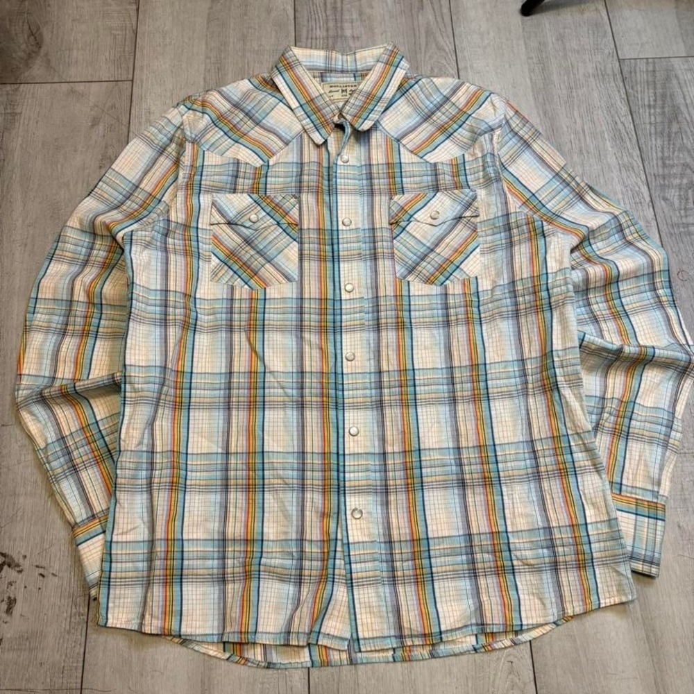 Vintage dead stock Hollister blue plaid button up shirt men's Size‎ L